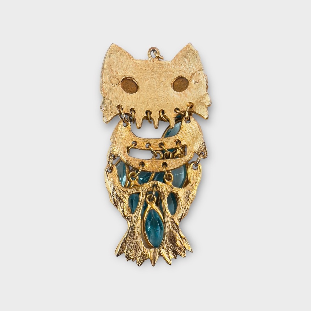 Lot Of 2 Vintage Owl Pendants Gold & Silver Tone Blue Lucite Turquoise Howlite - Picture 6 of 16